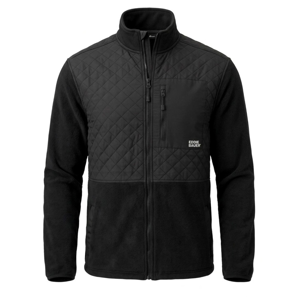 Eddie Bauer Men Gorpcore Mixed Media Full Zip Fleece Jacket Black Quilted Large